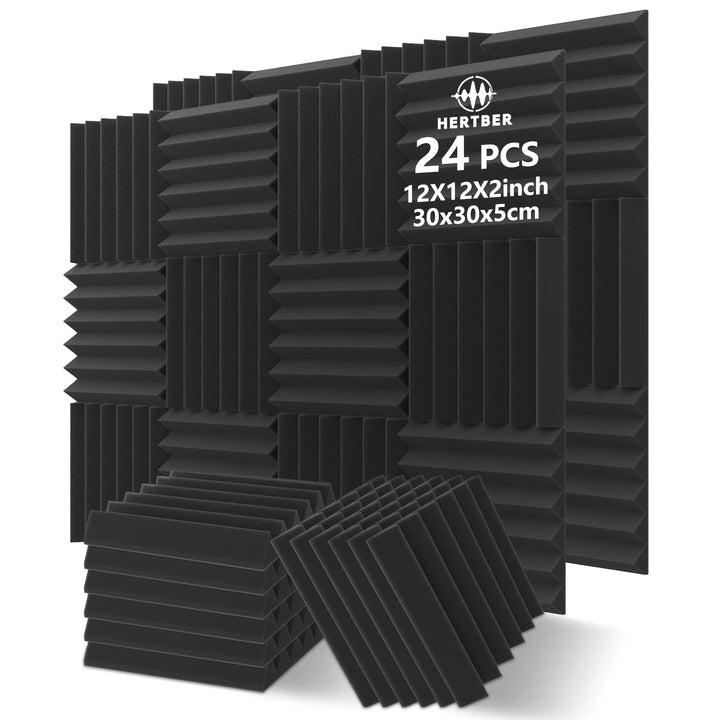 Paquete de 24 Paneles Acústicos Ignífugos de Alta Densidad Negros 30*30*5 cm, Ideales para Paredes de Salas de Conferencias, Oficinas, Estudios en Casa, Grifos y Cines - Aislamiento Acústico
