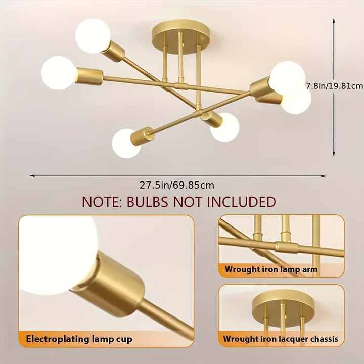 1pc Lámpara de Techo Semi-Encastrada de Hierro, Araña Satélite Pintura Industrial, Iluminación para Hogar, 110-240V, Adecuada para Dormitorio, Cocina, Comedor y Vestíbulo (Sin Bombillas)