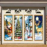 Conjunto de 4 Banderines Navideños para Porche - Decoraciones Duraderas de Poliéster con Diseños de Santa, Muñeco de Nieve, Reno y Árbol, 119.89cm x 40.13cm, Fáciles de Colgar y Lavables para Exhibición en la Puerta de las Fiestas