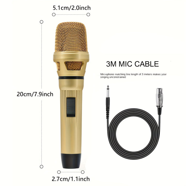 Micrófono negro y dorado Heikuding con cable XLR de 3 metros/9,8 pulgadas - Micrófono dinámico para cantar, karaoke, amplificadores y mezcladores, diseño clip-on, construcción metálica duradera, accesorio para cantar, estilo elegante, audio de alta calid