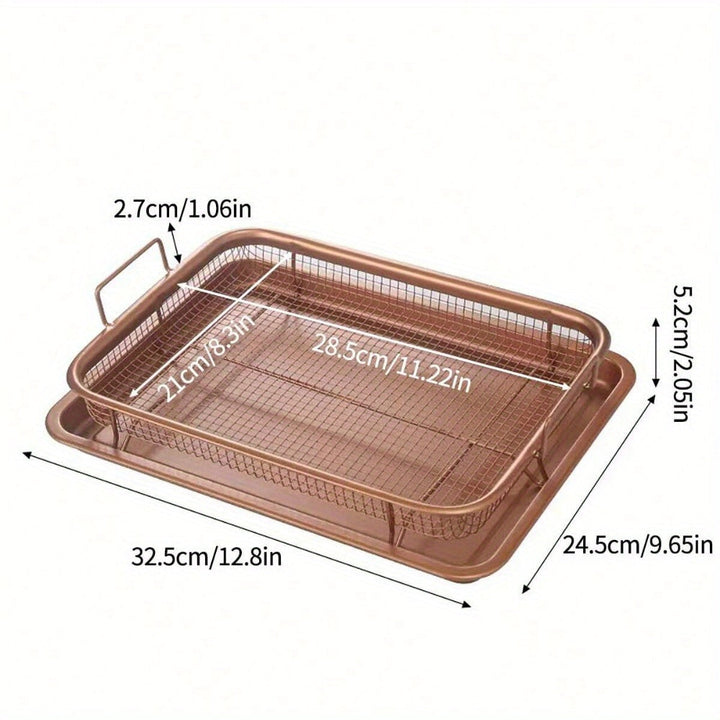 1 estuche de bandeja y sartén de acero inoxidable antiadherente para freidora de aire y horno - Herramientas de hornear duraderas, ideales para asar y lavar verduras, accesorios de cocina con función de rejilla de enfriamiento, accesorios de horno | Acab