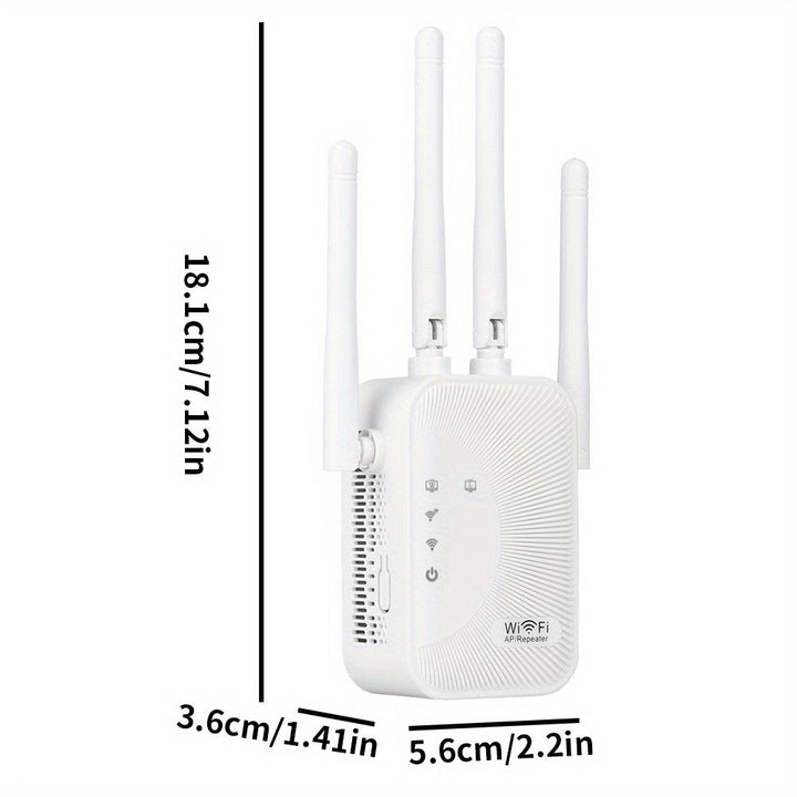 Amplificador de señal de WiFi, compatible con WIFI6, equipado con puerto Ethernet, con 4 antenas para cobertura de 360°, alcanzable hasta 11,000 pies cuadrados, adecuado para dispositivos de más de 35 pies cuadrados, haz clic para configurar el repetidor