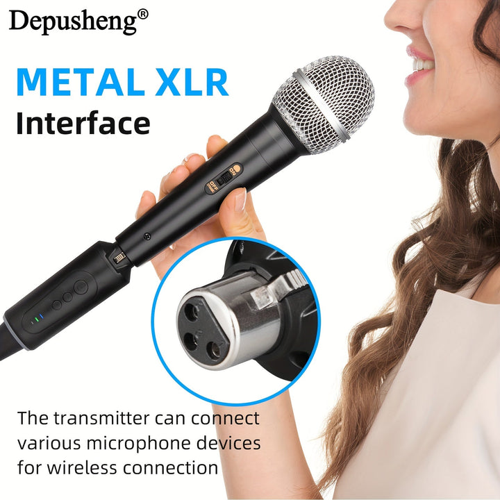 Sistema de Micrófono Inalámbrico DEPUSHENG, Transmisor y Receptor XLR Inalámbricos para Micrófono Dinámico, Mezclador de Audio, Sistema de PA