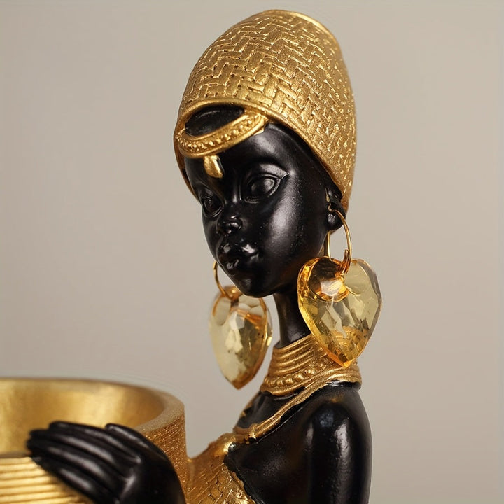 Figura de Resina Africana con Textura Tejida, Decoración Elegante en Dorado y para Sala u Oficina, Estatua Decorativa para Estante o Regalo para Mujeres