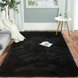 Alfombra grande de felpa suave y esponjosa, lavable a máquina, negra, rectangular, perfecta para sala o escritorio, agrega textura acogedora a cualquier espacio, tapetes para sala