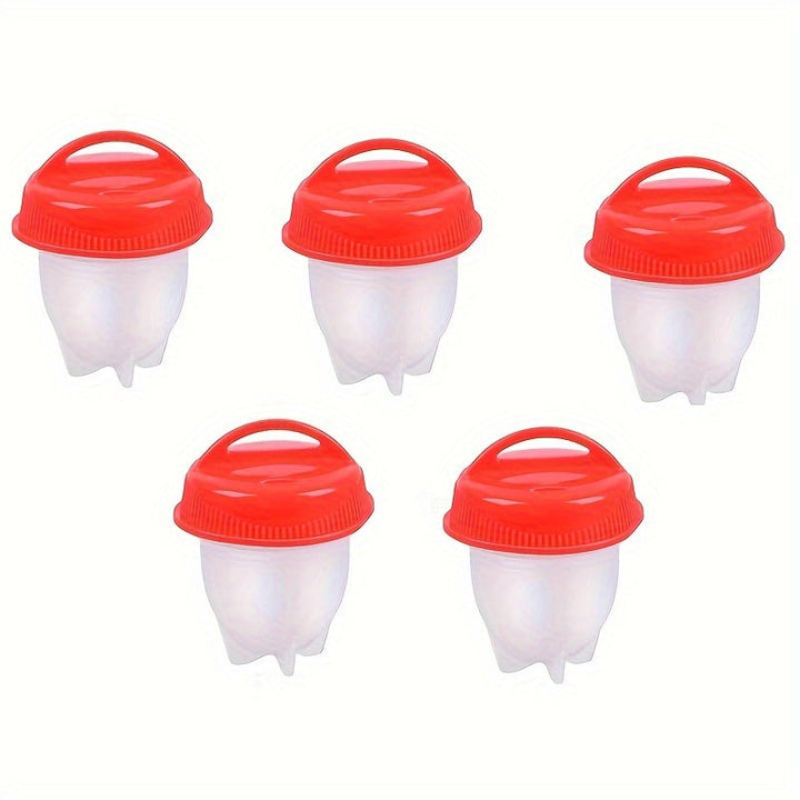 2/5/10 piezas Juego de cocina de huevos de silicona, fabricante de huevos cocidos antiadherentes, tazas de vaporizador resistentes a altas temperaturas, herramienta de cocina sin carga para hervir huevos, contacto con alimentos seguro, utensilios de coci