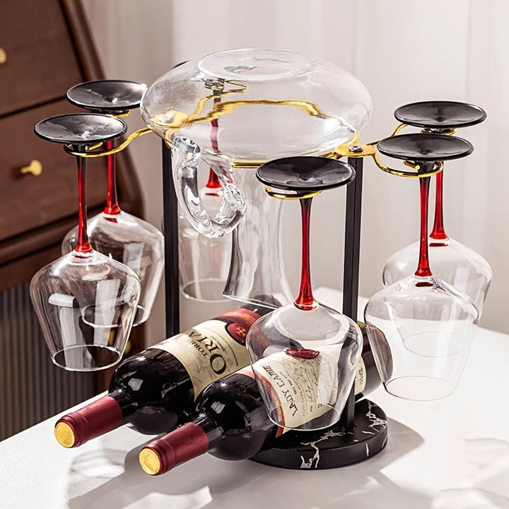 1pieza Estantería Integrada para Vino con Tallo - Metal Pulido para Amantes del Vino, Mantiene las Botellas de Vino Tinto con Tallo, Bandeja Decorativa para Exhibición en Armario de Vino, Portabotellas Elegante para Hogar y Eventos, Portabotellas de Vino