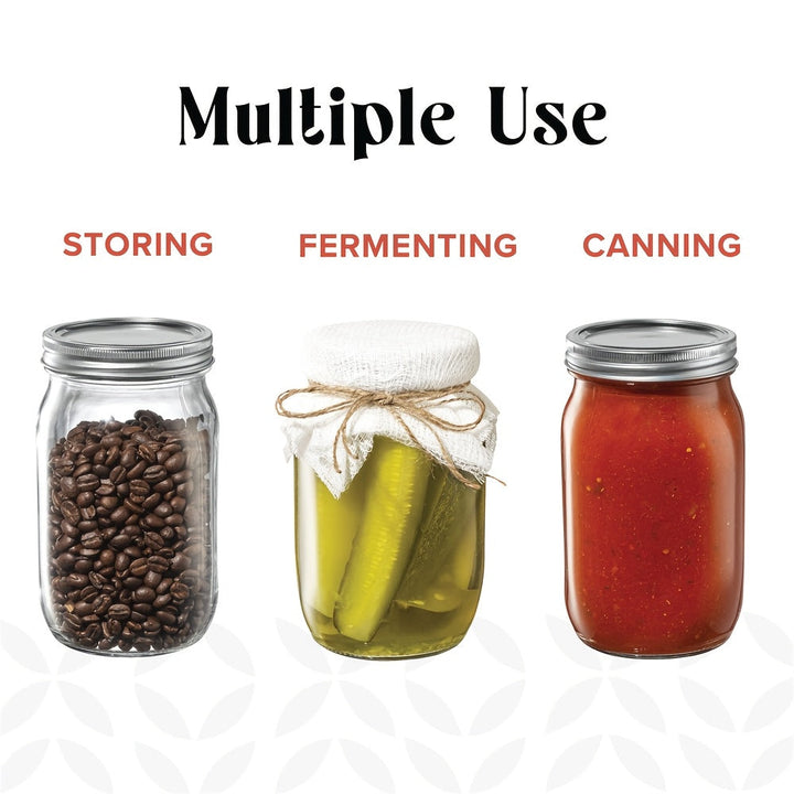 16 oz. Frascos de vidrio redondos Mason con tapas metálicas abatibles, herméticos, aptos para congelador, lavables a mano, ideales para enlatar, conservar, preparar comidas, almacenar granos - No se necesita electricidad