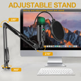 Micrófono USB condensador para computadora, juego de PC, podcast, kit de micrófono para transmisión, grabación, voces, ASMR, voz, micrófono de estudio cardioides para teléfono/Android/PS4