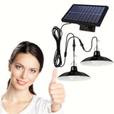 Araña Solar de Doble Cabezal para Interior y Exterior - Ideal para Granjas, Habitaciones y Autocaravanas - Iluminación LED con Control Remoto