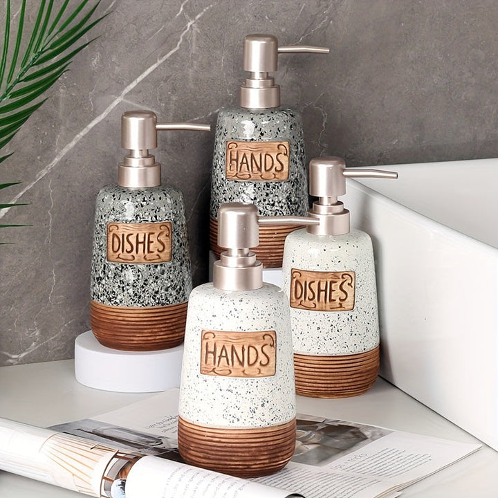 1 dispensador de jabón de cerámica, botellas de bomba de loción artesanales vintage, dispensadores de jabón para cocina y baño, estilo rústico para jabón para platos y jabón de manos, dispensador de loción recargable