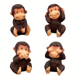 4 piezas de estatuas de mono hechas a mano de resina - Diseño de apariencia personalizada, adecuado para interiores, jardines, balcones, es la decoración del ambiente para fiestas de vacaciones como Halloween.