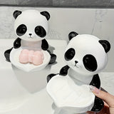 Plato para Jabón de Panda Lindo con Drenaje - Sin Acumulación de Agua, Diseño Independiente, Decoración de Baño o Cocina en Porcelana Blanca y Negra, Incluye Soporte para Jabón para Almacenamiento Fácil