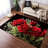 1 alfombra romántica con diseño de rosas rojas, antideslizante de poliéster, elegante decoración floral para sala, dormitorio, baño y hogar, lavable, estilo sofisticado