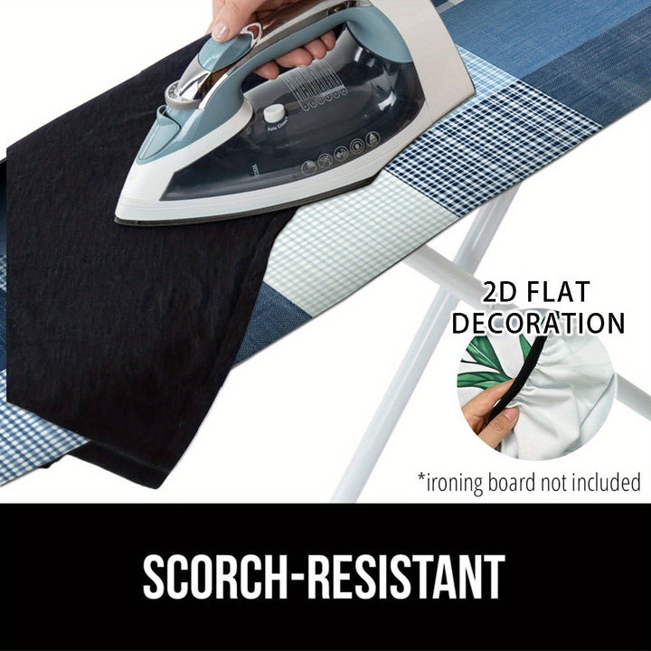 1 pieza, funda de tabla plana de planchado 2D fácil de instalar - Planchado sin arrugas, diseño de cuadros azules y blancos, tejido duradero, perfecto para uso en casa o salón.
