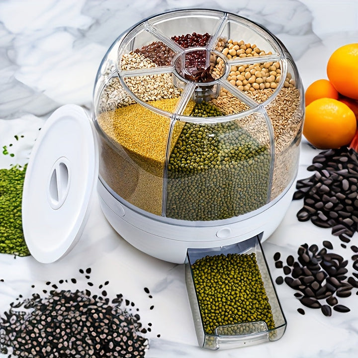 Contenedor Giratorio de Gran Capacidad con Tapa Hermética – Cilindro Plástico Impermeable y Resistente a Insectos para Arroz, Granos, Harina, Comida para Mascotas y Más – Dispensador Fácil de Usar con Botón de Presión, Esencial en la Cocina