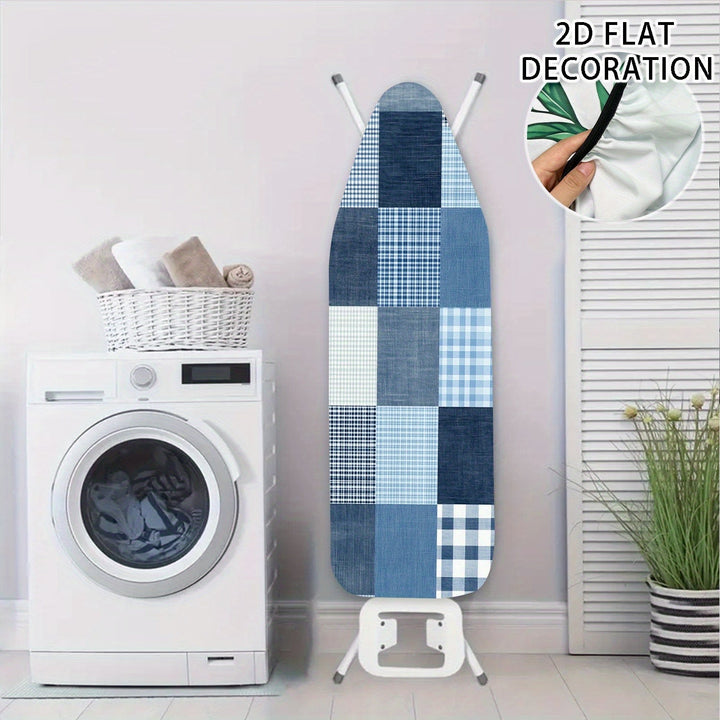 1 pieza, funda de tabla plana de planchado 2D fácil de instalar - Planchado sin arrugas, diseño de cuadros azules y blancos, tejido duradero, perfecto para uso en casa o salón.