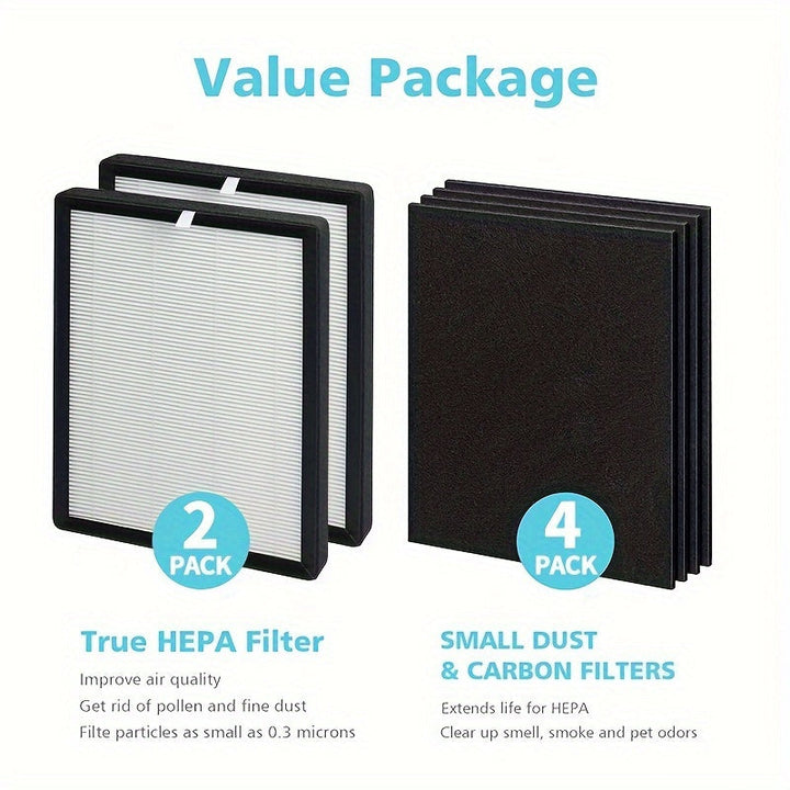 Filtros de Repuesto para Purificador de Aire TOPWELL ProHEPA 9000 - Incluye 2 H13 True HEPA y 4 Pre-filtros de Carbón Activado, Compatibles con Modelos VEVA