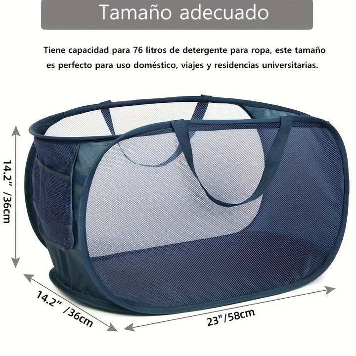 Cestas de ropa plegables duraderas, canasta de ropa de malla con bolsillo lateral, canasta de almacenamiento de ropa plegable con asas de transporte reforzadas para ropa, baño, habitación de niños, dormitorio o viajes