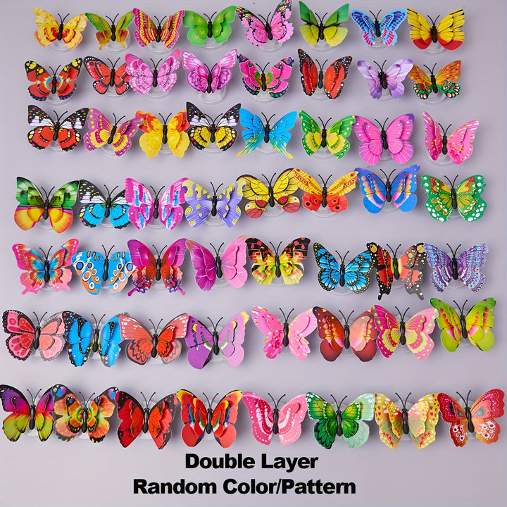 Decoración de pared de mariposa que brilla en la oscuridad con capas dobles y alas adjuntas - Ideal para el hogar, cumpleaños, bodas y decoración de vacaciones, estilos y colores aleatorios, decoraciones de mariposas