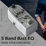 Pedal de Efectos para Bajo Eléctrico AZOR con Ecualizador de 5 Estadias, Pasaje Verdadero Sin Pérdidas y Diseño Compacto en Aleación de Aluminio