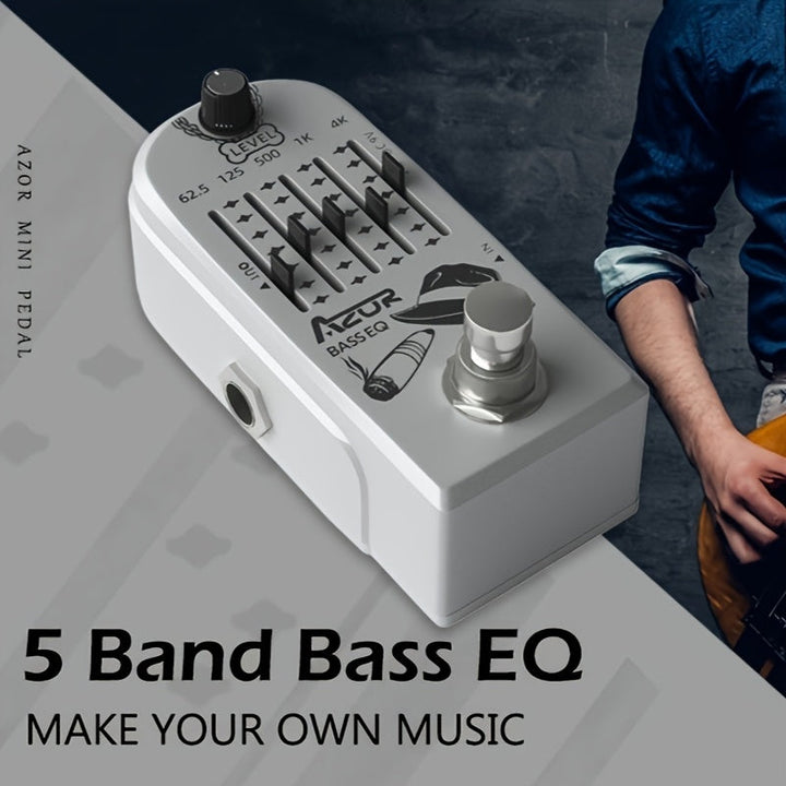 Pedal de Efectos para Bajo Eléctrico AZOR con Ecualizador de 5 Estadias, Pasaje Verdadero Sin Pérdidas y Diseño Compacto en Aleación de Aluminio