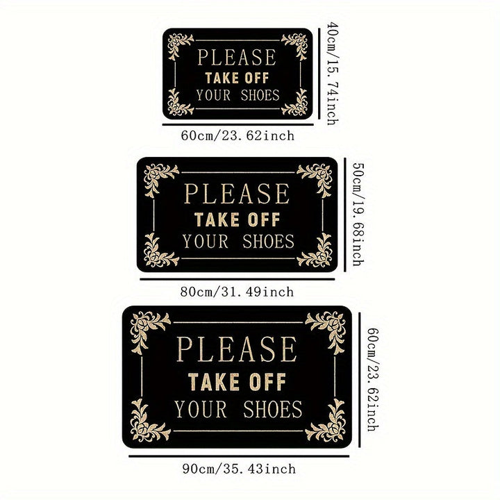 1pc, "Por favor, quita tus zapatos" Alfombra de bienvenida, alfombrilla de poliéster antideslizante, respaldo de PVC rectangular, decoración para la puerta principal, cocina, jardín, patio, porche, lavable en máquina