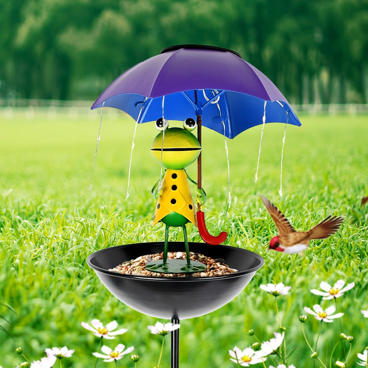 Comedero para pájaros con forma de rana solar y luz LED, decoración para jardines, caminos y patios. Apto para uso exterior
