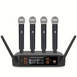 Sistema de micrófono inalámbrico profesional NXG - 4 micrófonos inalámbricos de mano, receptor portátil UHF, ideal para DJ, karaoke, actuaciones en escena, bodas y conferencias, con conector de 3,5 mm, material de resina ABS, equipo de actuación en escen