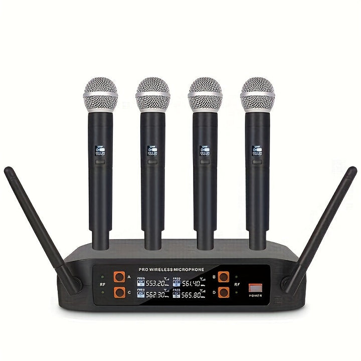 Sistema de micrófono inalámbrico profesional NXG - 4 micrófonos inalámbricos de mano, receptor portátil UHF, ideal para DJ, karaoke, actuaciones en escena, bodas y conferencias, con conector de 3,5 mm, material de resina ABS, equipo de actuación en escen