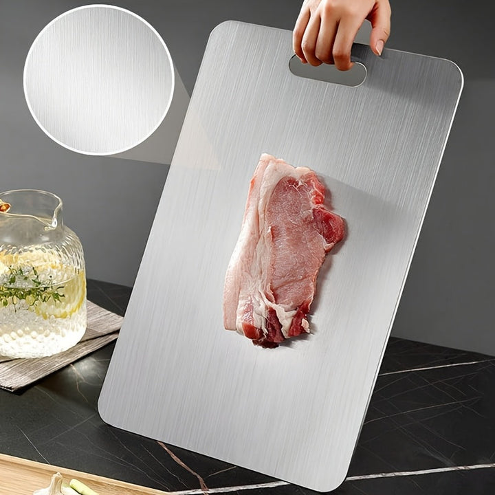 Juego de 3 tablas de cortar de acero inoxidable - Seguras para lavavajillas, doble cara para tareas de cocina diversas, esenciales para la cocina, seguras para alimentos, tamaños 9,84 x 5,9 pulgadas, 11,41 x 7,87 pulgadas, 13,38 x 9,05 pulgadas
