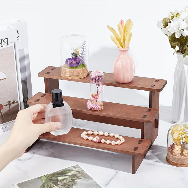 Estante de escalera retro - 2/3/4/5 niveles, madera sólida, estilo vintage, organizador de múltiples capas para joyas, perfumes y decoración del hogar, accesorio para la parte superior del tocador, decoración vintage | Estilo retro | Construcción de made