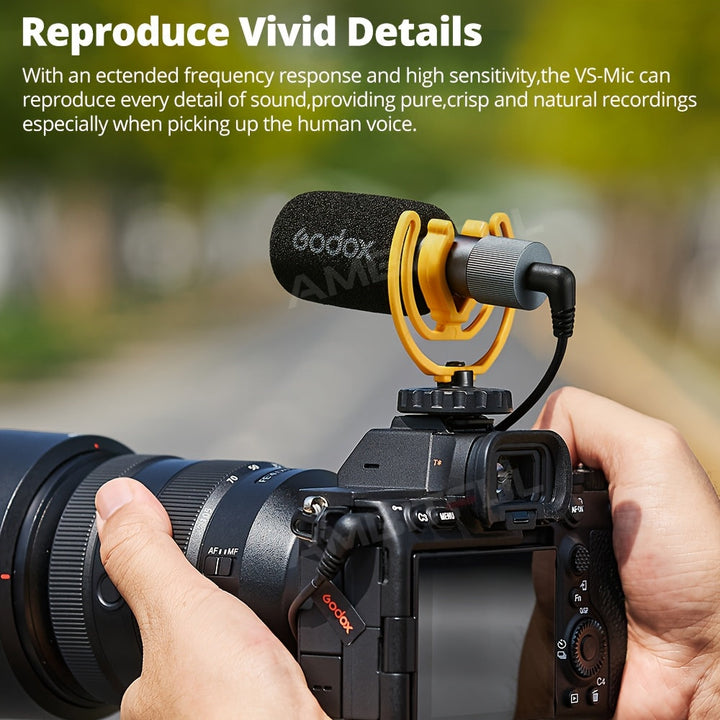 Micrófono universal para video GODOX VS-Mic con cuerpo de aleación de aluminio, conector de 3.5 mm, modo de alimentación USB, para iPhone, teléfonos Android, cámaras DSLR - Micrófono para grabación y transmisión, equipo de grabación para transmisiones |