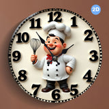 Reloj de Pared Colgante de Madera con Diseño de Cocina del Chef Feliz en 2D, Silencioso, Adecuado para Sala de Estar, Dormitorio, Decoración de Habitaciones, Hogar, Oficina, Día de San Valentín, Festivales, Artículo de Regalo, Batería No Incluida