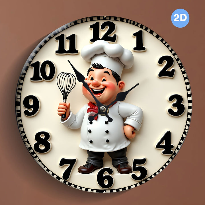 Reloj de Pared Colgante de Madera con Diseño de Cocina del Chef Feliz en 2D, Silencioso, Adecuado para Sala de Estar, Dormitorio, Decoración de Habitaciones, Hogar, Oficina, Día de San Valentín, Festivales, Artículo de Regalo, Batería No Incluida