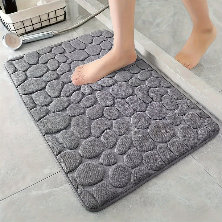 1pc Alfombra de Baño de Espuma Viscoelástica con Relieve de Piedra Calada - Secado Rápido, Antideslizante, Lavable a Máquina - Suave y Cómoda para la Ducha y el Baño, Accesorio Ideal para Decoración de Otoño, Alfombra de Baño