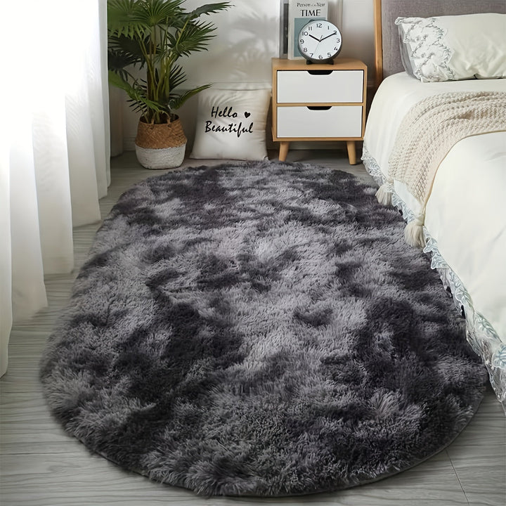 Alfombra ovalada de felpa suave para sala o habitación - Lujosa, liviana, antideslizante, lavable a máquina, decoración para el hogar en negro, blanco, rosa, morado, café, beige y gris - Ideal para espacios acogedores, decoración hogareña | Alfombra de f