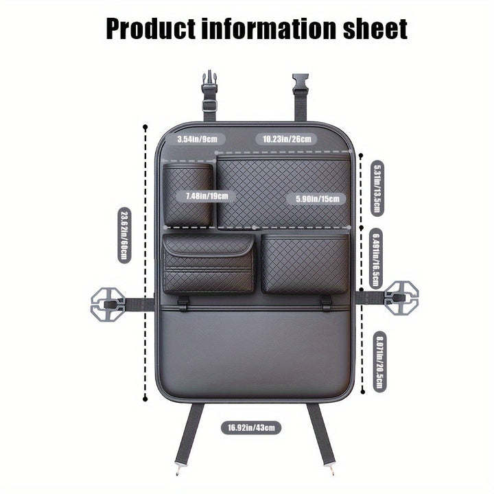 Organizador de Asiento Trasero para Coche con Patrón de Diamante en Cuero PU - 1pc, Almacenamiento Multicompartimento para Botellas de Agua, Tabletas y Accesorios, Ahorra Espacio para Autos, Camionetas y SUVs ()