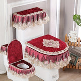 Juego de tres piezas de alfombra para inodoro estilo europeo con encaje, cubierta de inodoro doméstica, funda de inodoro con cremallera para las cuatro estaciones, cojín de inodoro universal