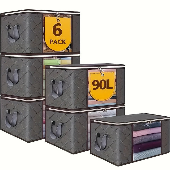 6 piezas Bolsas de almacenamiento extra grandes, organizador de ropa plegable duradero para ropa de cama, mantas, almohadas y juguetes, tejido de polipropileno grueso, con cremallera y tapa, asas reforzadas, para no necesitar electricidad, Otro (organiza