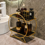 Organizador de baño de doble nivel DONGZHANGGUI con base de orejas de gato elegante - Elegantes estantes de metal para cosméticos, cuidado de la piel y perfumes - Acabado de laca, ideal para un baño moderno, organizadores y almacenamiento de baño.