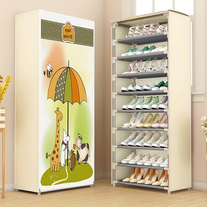 1 Pieza, Estante De Almacenamiento De Zapatos Con Cremallera, Adecuado Para Pasillos, Armarios, Garajes, Zapateros De Metal Independientes Con Varios Patrones, Zapatero Con Cubierta De Tela