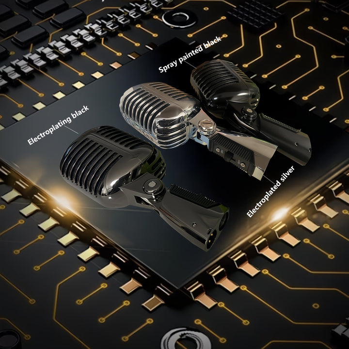 Microfono Vocal Dinámico Retro Clásico BT-55 - Negro, Aleación de Aluminio, Jack de 6.35mm, Ideal para Karaoke y Grabación, Fondo de Arte Mural Temático Musical Vibrante, Utilizado para Cantar en Karaoke, Estilo Retro