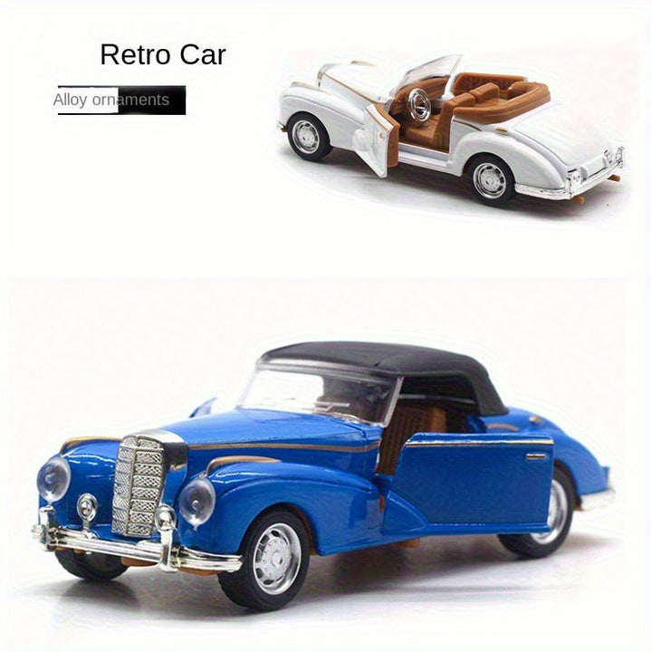 Modelo de Coche Clásico Retrò Convertible Escala 1:36 - Construcción en Aleación y Plástico, Blanco//Azul con Interior Marrón, Detalles Cromados - Juguete Coleccionable para Aficionados, Decoración para Hogar/Ocio, Diseño Automotriz Retro | Artículo de C
