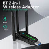 Adaptador USB inalámbrico 2 en 1 WILLONACK, WiFi de doble banda 4.2+2.4G, alcance de 1300M, tarjeta de red inalámbrica, transferencia de datos de alta velocidad, plug & play, compatible con teclado, mouse, bocinas - Negro