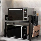 1pc Estante de microondas de metal ajustable, un nuevo nivel de almacenamiento de cocina: longitud ajustable, uso multicapa, estante de microondas retráctil para encimera, estante para horno, estante de almacenamiento para olla arrocera de uso doméstico.