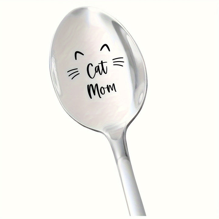 1 pieza, cuchara grabada de acero inoxidable, regalo para mujeres amantes de los gatos - Cuchara para mamá gata, regalo para amantes del café, té, postre, cereales - Regalo perfecto para cumpleaños, Navidad, Día de Acción de Gracias