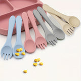 2 piezas de cuchara y tenedor de silicona para bebés - Suministros de alimentación para bebés aptos para lavavajillas, cuchara y tenedor de silicona - Inicio de sólidos para artículos esenciales para bebés