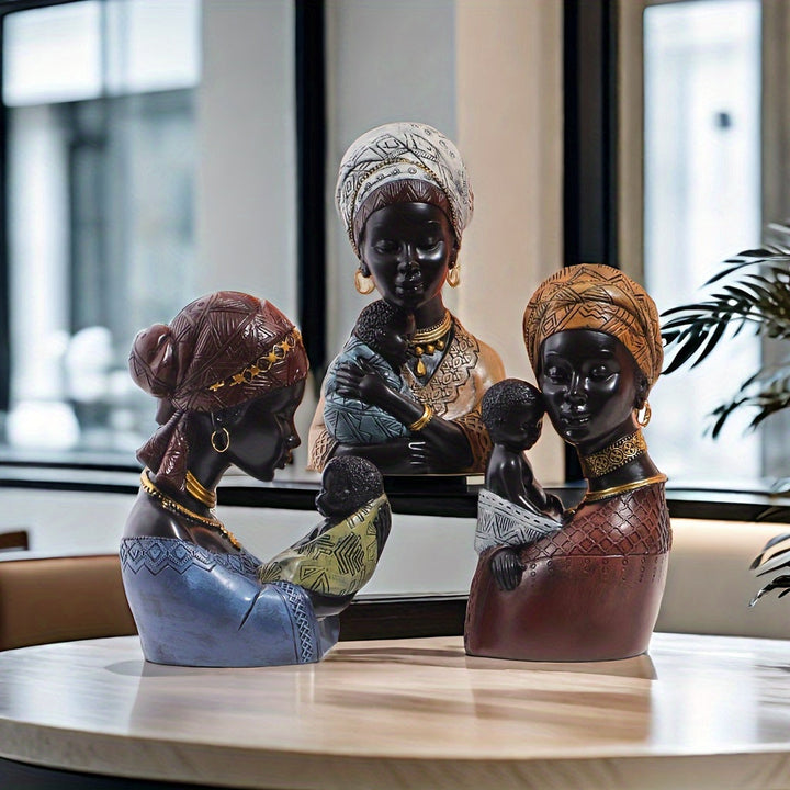 Estatua artesanal de Madre e Hijo africano, Figura de resina para decoración del hogar, Escultura decorativa para estantería, armario, escritorio, soporte de TV y entrada