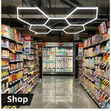 Luz de garaje hexagonal LED, luz comercial super brillante, luz de tubo de forma DIY, luz de techo LED super brillante de rejilla para garaje, centro comercial, peluquería, salón de belleza.